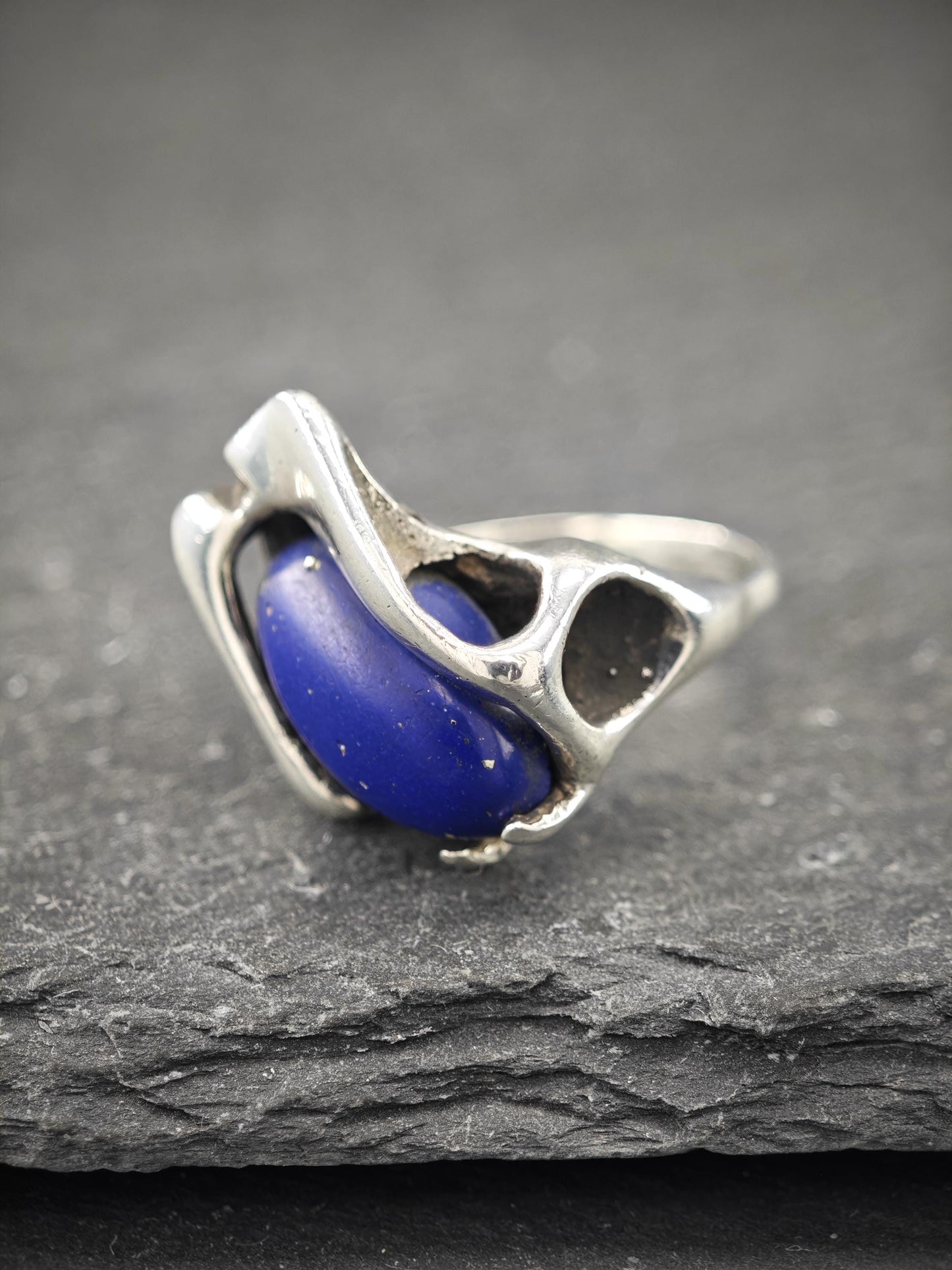 Vintage Abstract, Lapis Ring Sterling Silver
