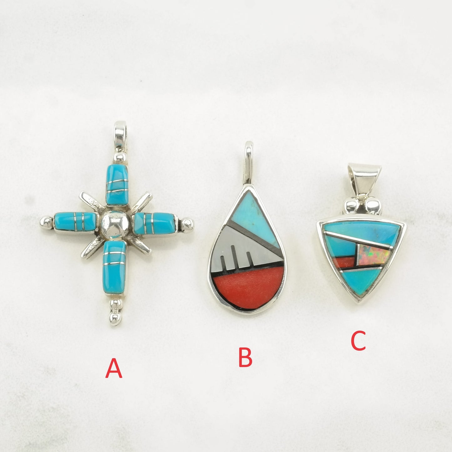 Vintage Southwest Turquoise, Multi Gemstone Inlay Sterling Silver Pendant