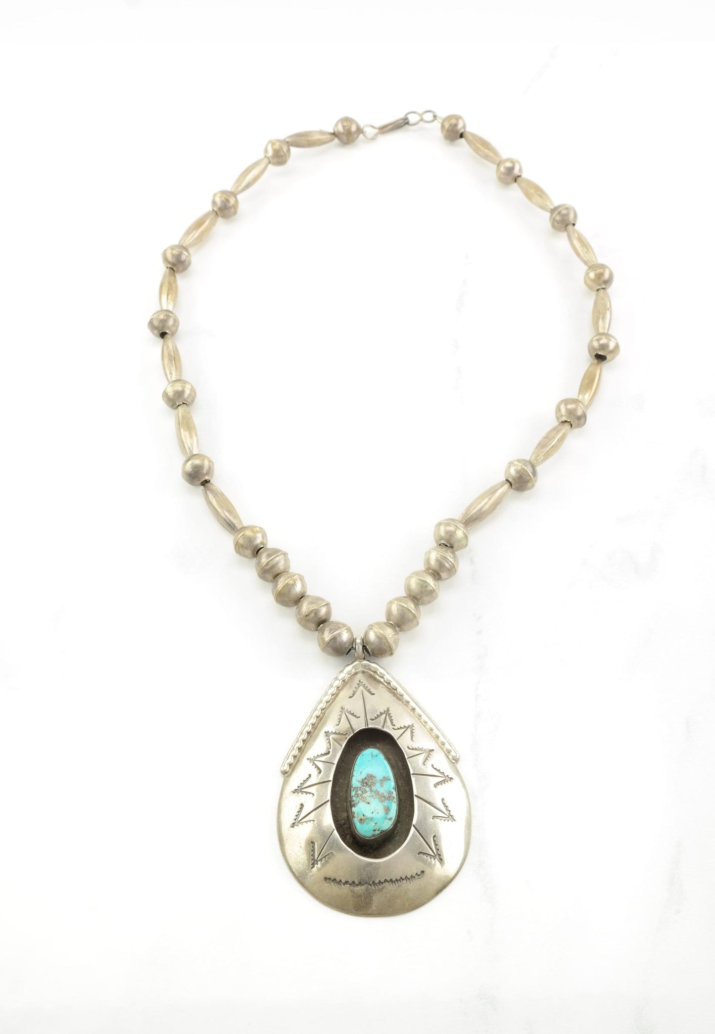 Vintage Native American Turquoise Shadowbox Necklace Sterling Silver