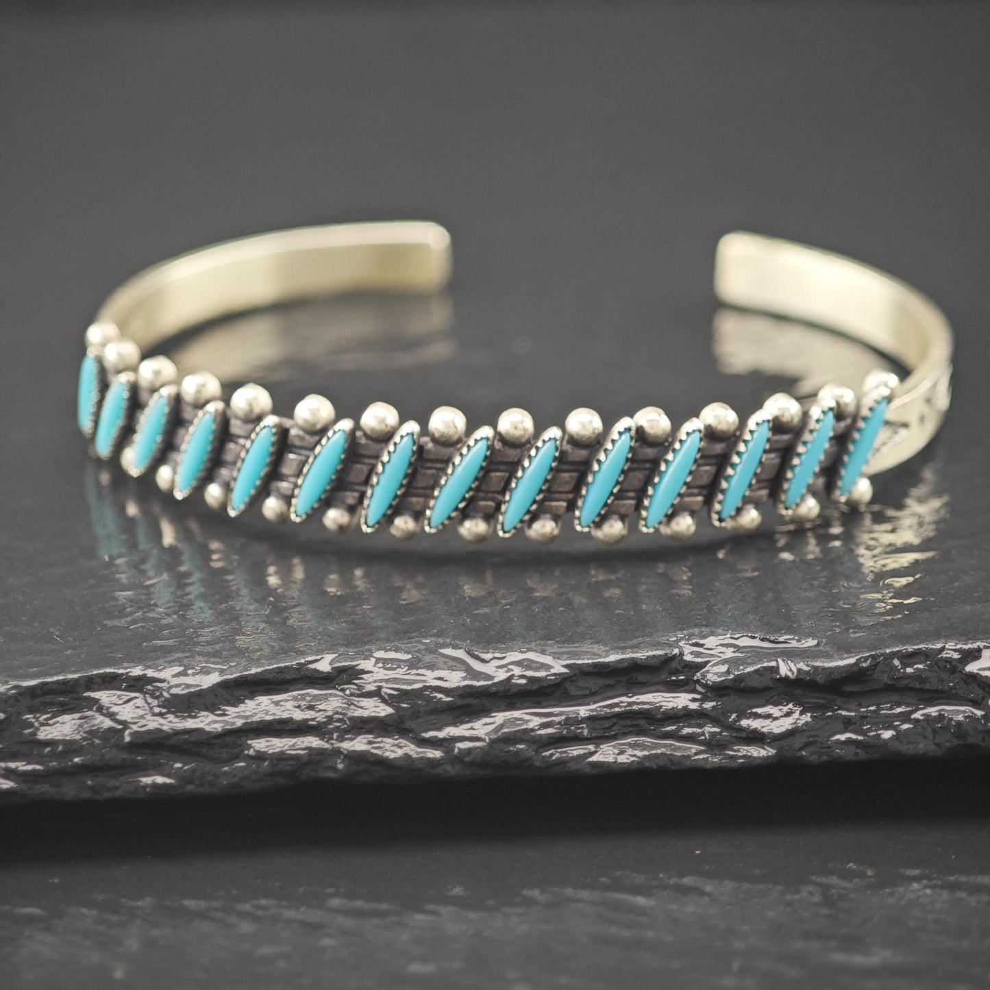 Sterling Silver Fred Harvey Era Block Turquoise Cluster Cuff Bracelet