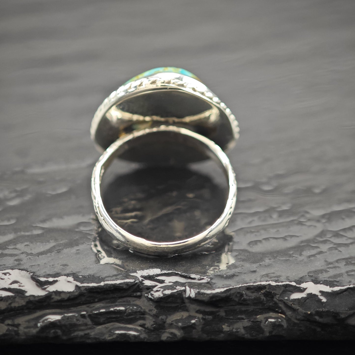 Southwest Spiderweb Turquoise Ring Sterling Silver Size 5 3/4