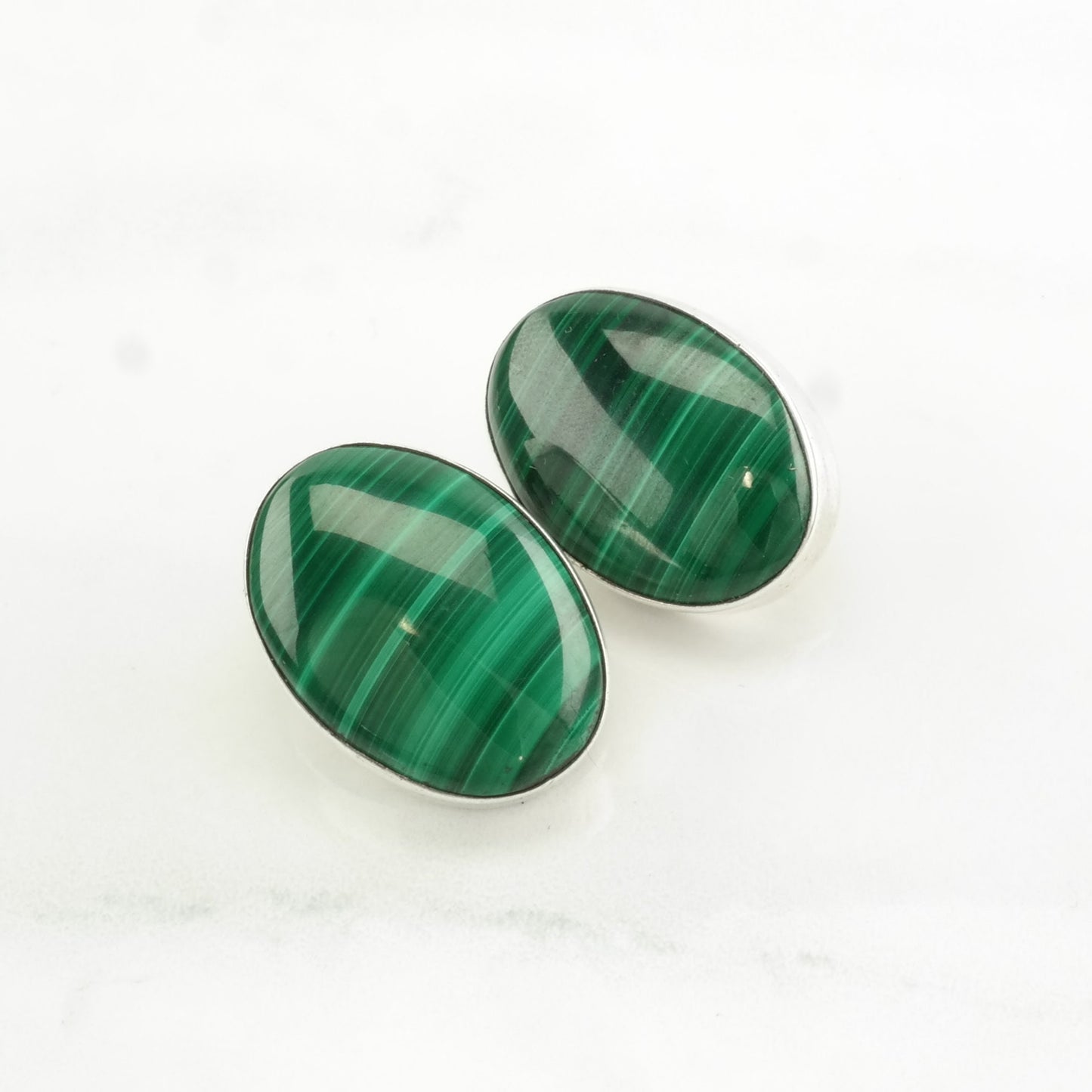 Choice of Vintage Sterling Silver Clip on Earrings Malachite, Amber