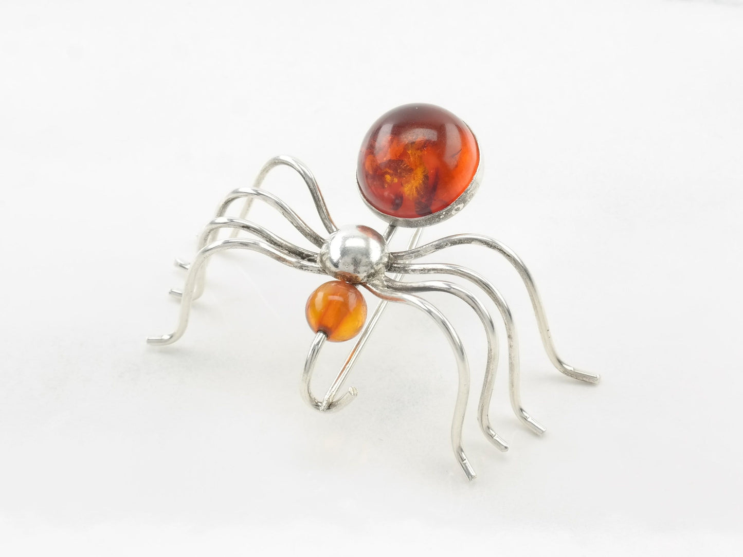 Spider Brooch Baltic Amber Sterling Silver