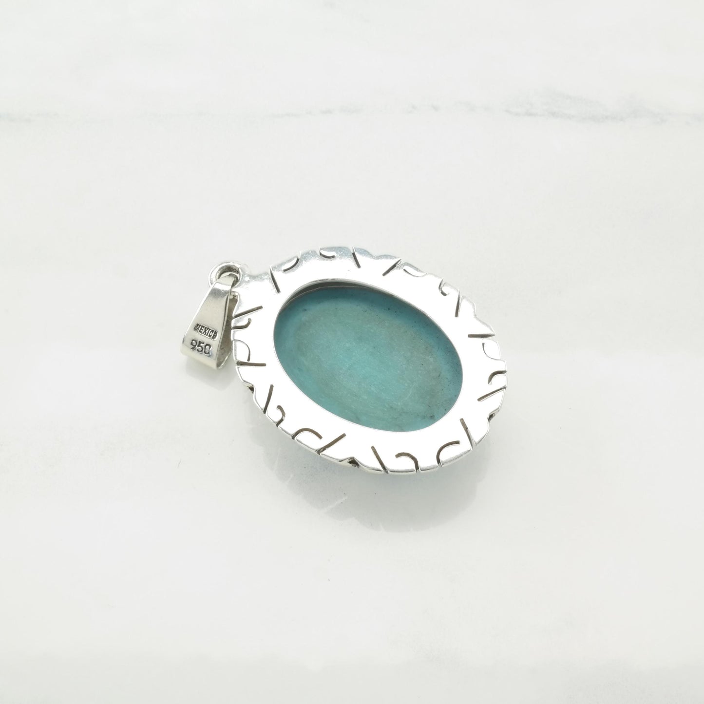 Sw Block Turquoise Oval Sterling Silver Pendant P2652