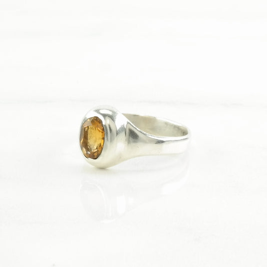 Vintage Sterling Silver Ring Citrine Bezel Set Orange Size 7 1/4