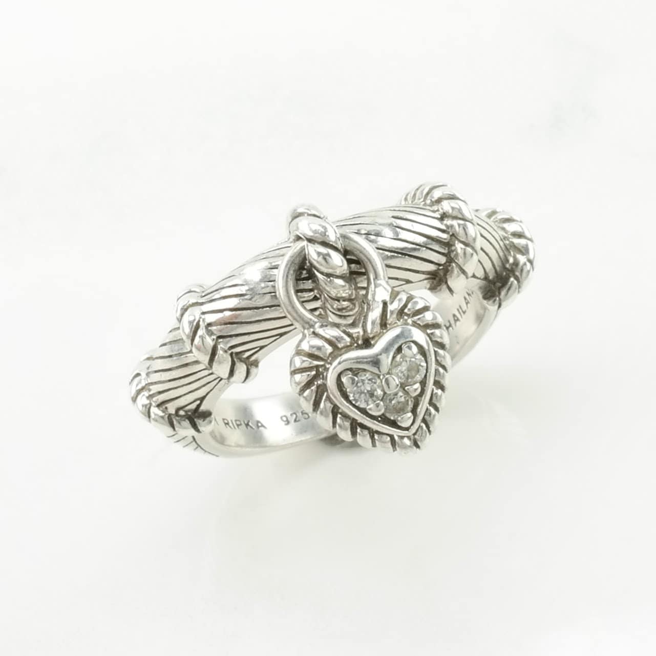 Judith Ripka Silver Ring CZ Heart Lock Sterling Size 6