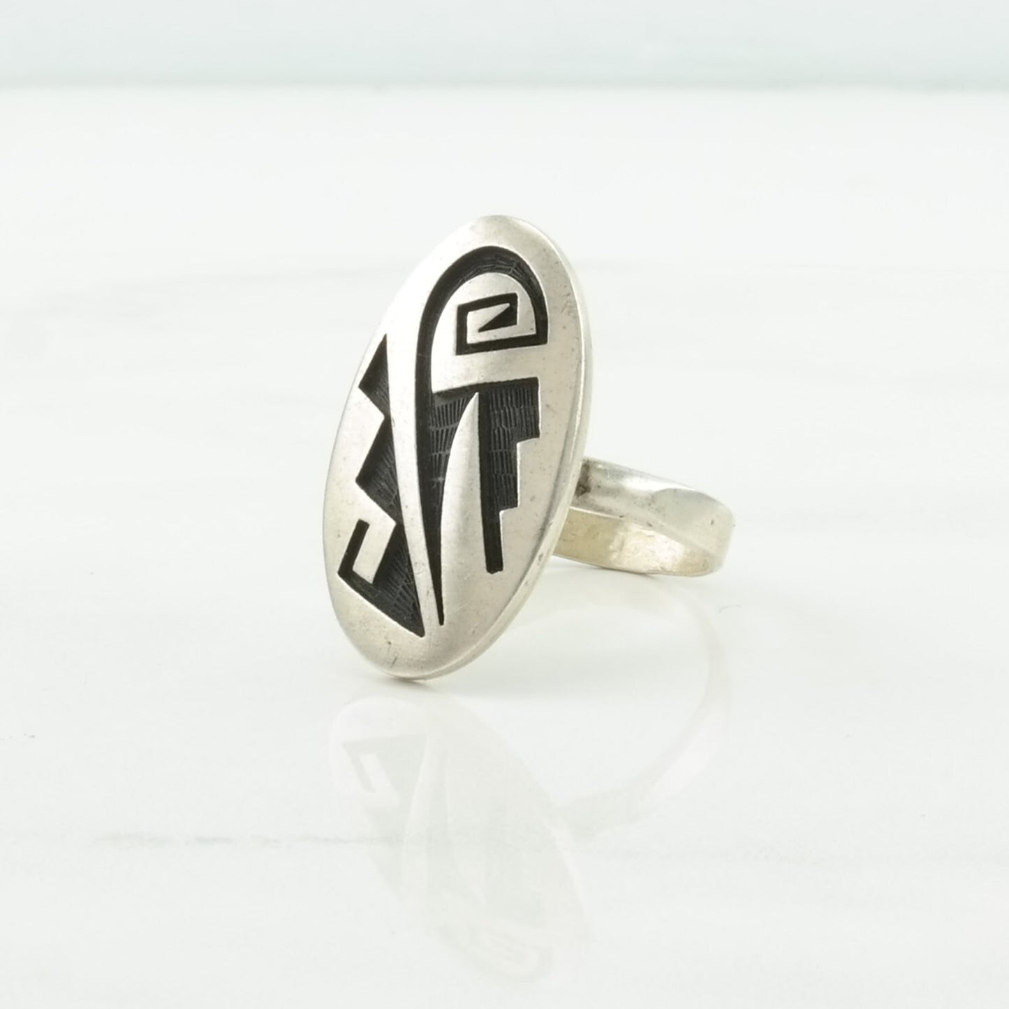 Signed Hopi Silver Ring Overlay Sterling Native American