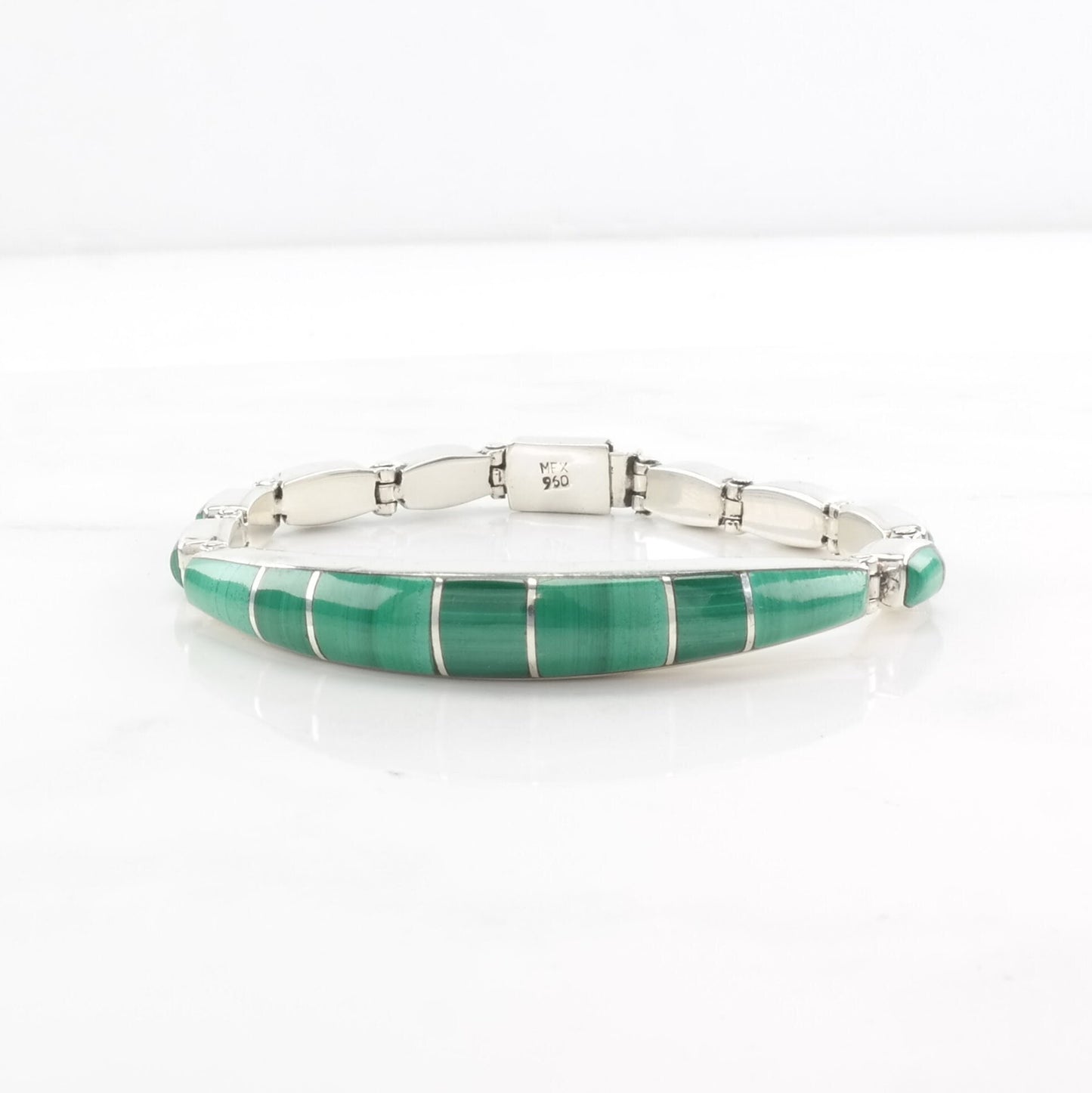 Malachite Inlay Bracelet Sterling Silver Green