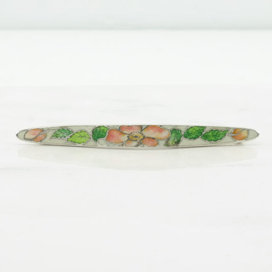 Antique English Brooch Floral Enamel Cloisonne Sterling Silver