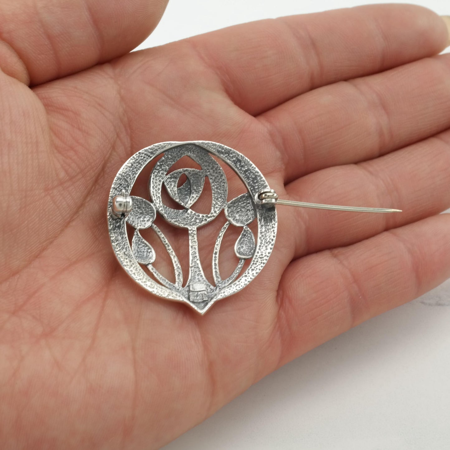 Art Nouveau Style Floral Brooch Sterling Silver