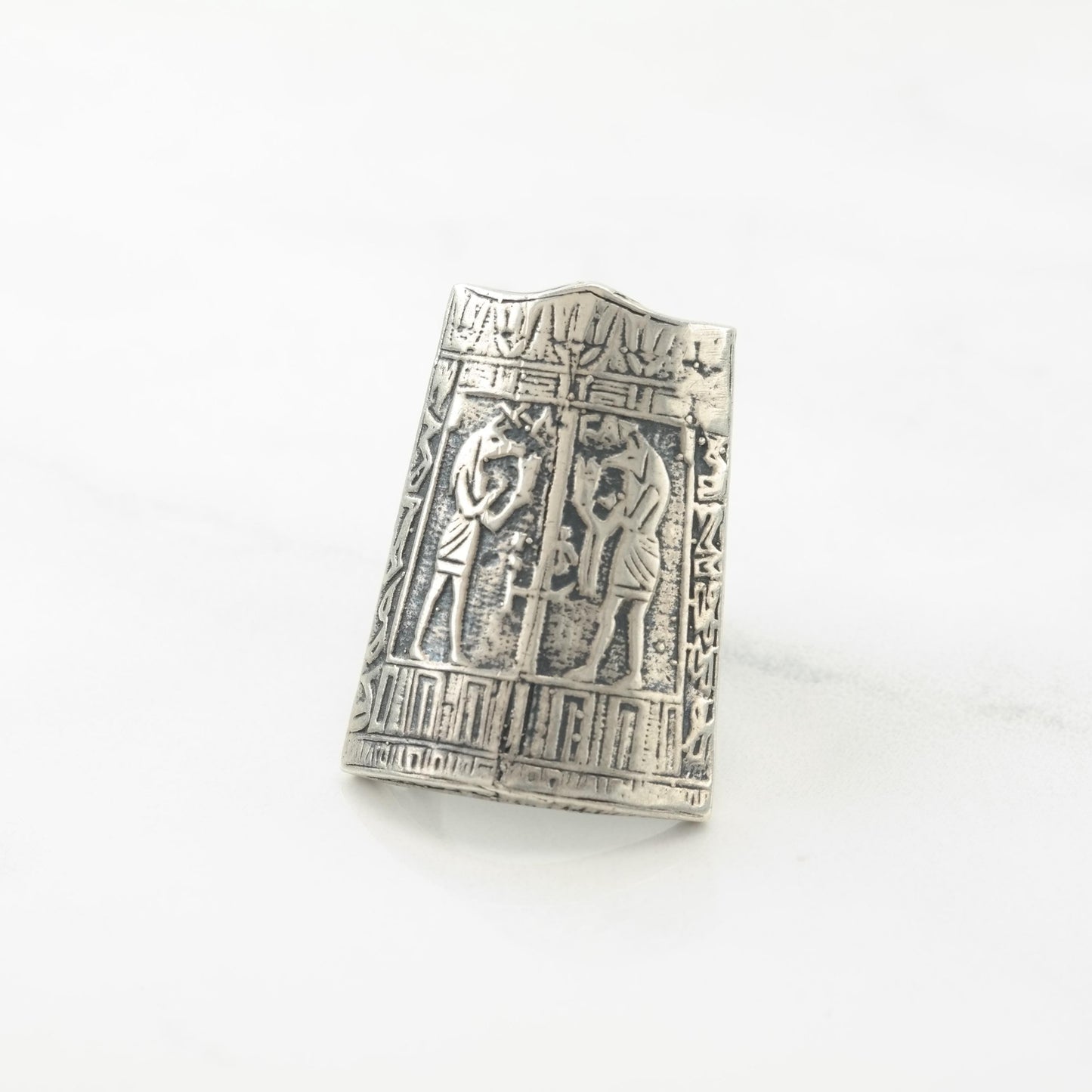 Vintage Egyptian Revival, Oxidized Sterling Silver Ring Size 5 3/4