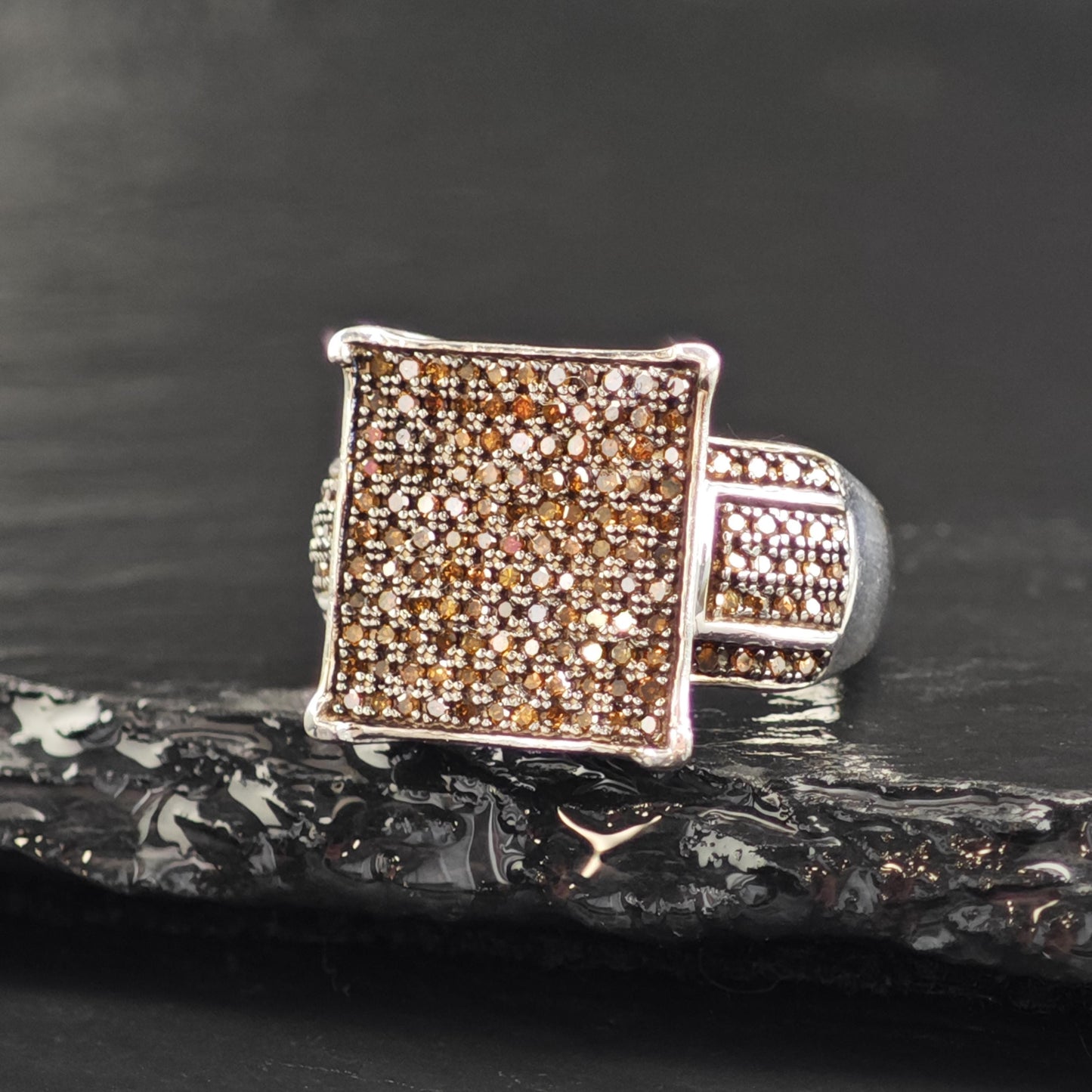 3/4 cttw Brown Diamond Square Sterling Silver Ring Sz 6 R6550