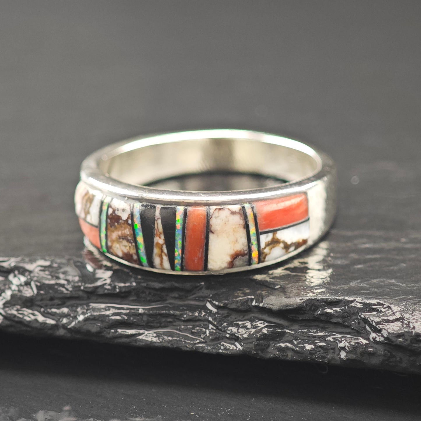 Native American Whitehorse Inlay Ring Sterling Silver