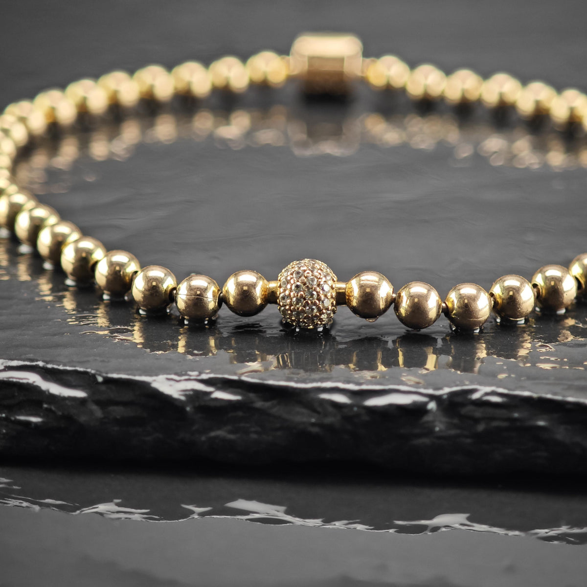 Vintage Pandora Pave Metal Gold-Toned Beaded Bracelet Sz 7 3/4" BR3180
