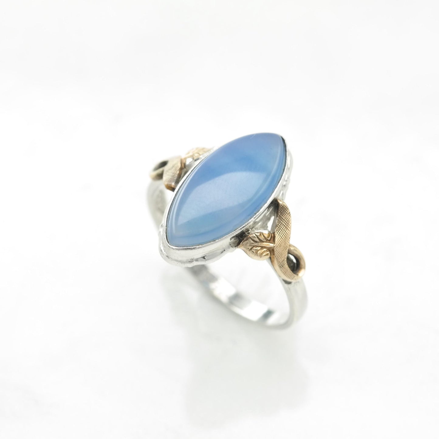 Vintage Art Deco Silver Ring Agate Sterling Blue Size 7