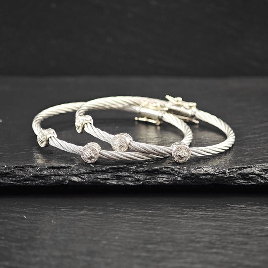Set of two Charriol 18k Gold, Diamond Station Bangle Bracelet on Steel