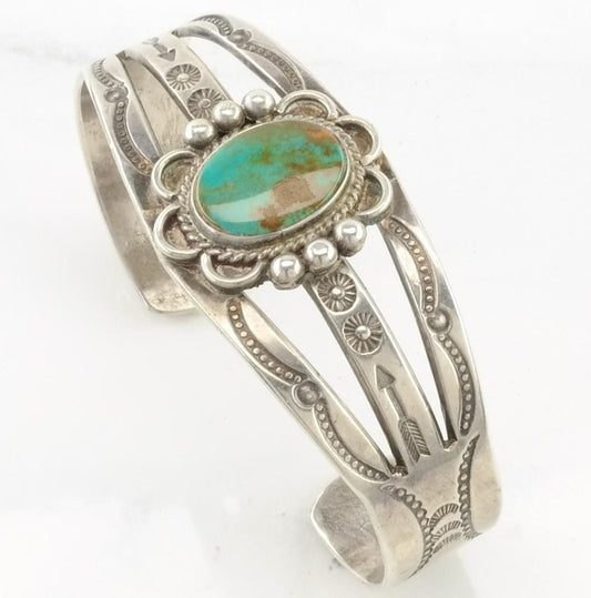 Native American Sterling Silver Cuff Bracelet Turquoise Chick