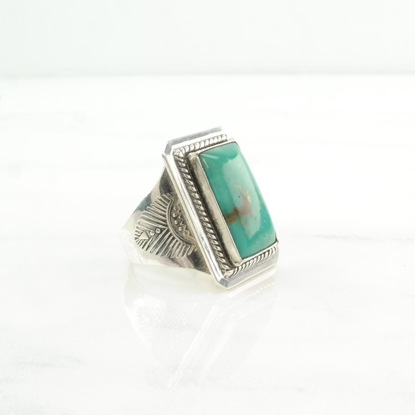 Native American Silver Ring Turquoise Stamped Sterling Blue Size 11