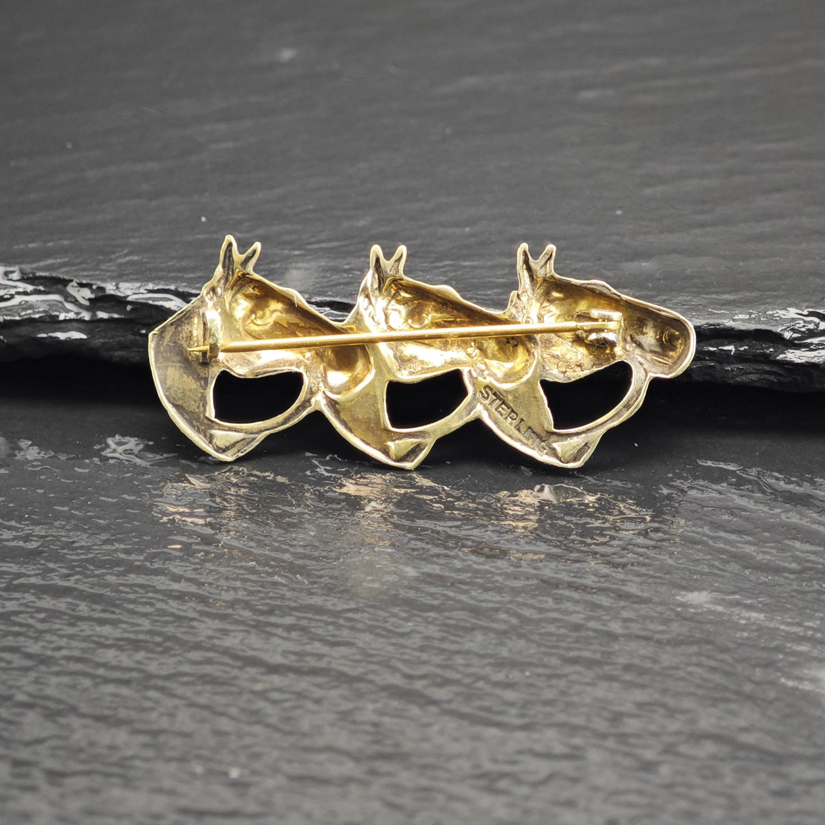 Gold Plated Horse Head Brooch Sterling Silver B2242