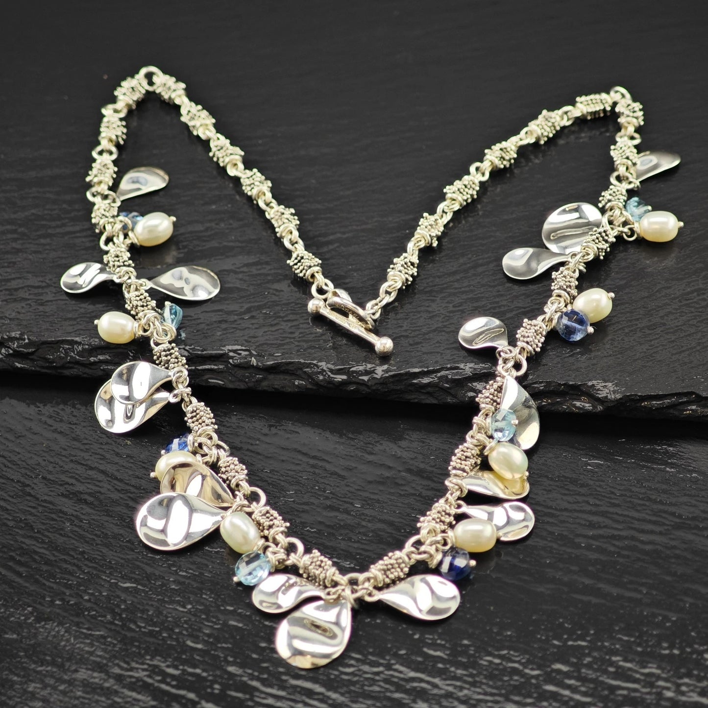 Vintage Michael Dawkins Sterling Silver Pearl Topaz Necklace 20" N2647