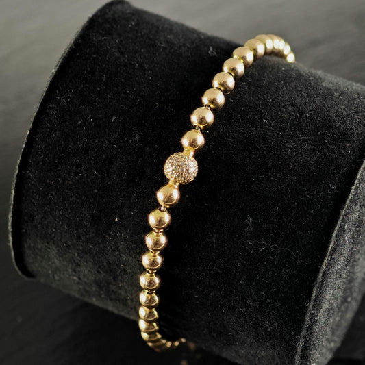 Vintage Pandora Pave Metal Gold-Toned Beaded Bracelet Sz 7 3/4" BR3180