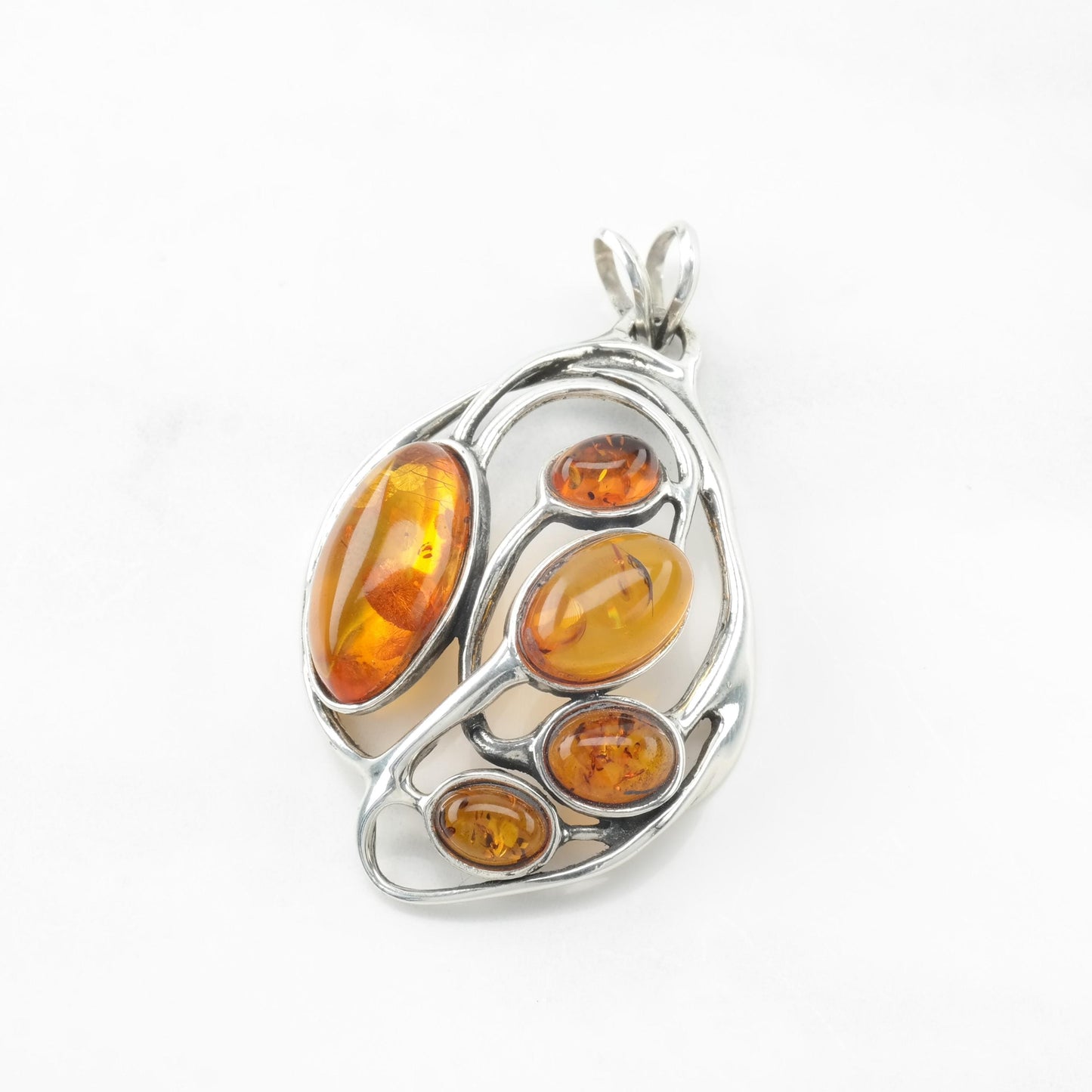 Art Nouveau Style Amber Sterling Silver Pendant