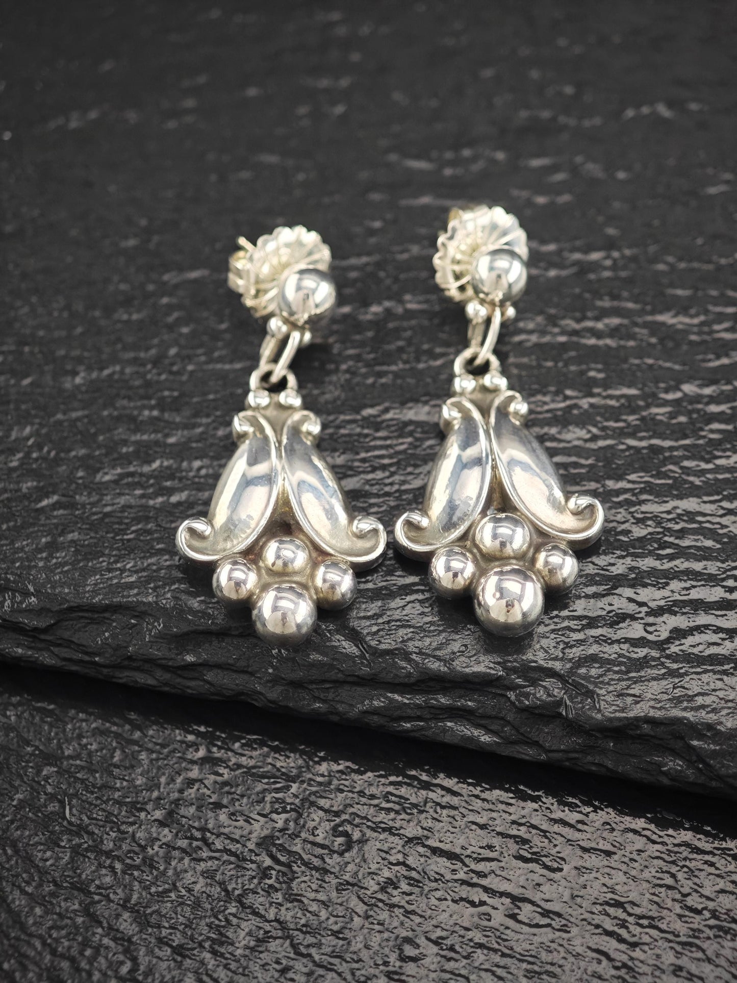 Vintage Georg Jensen Sterling Silver Floral StudDangle Earrings 32A