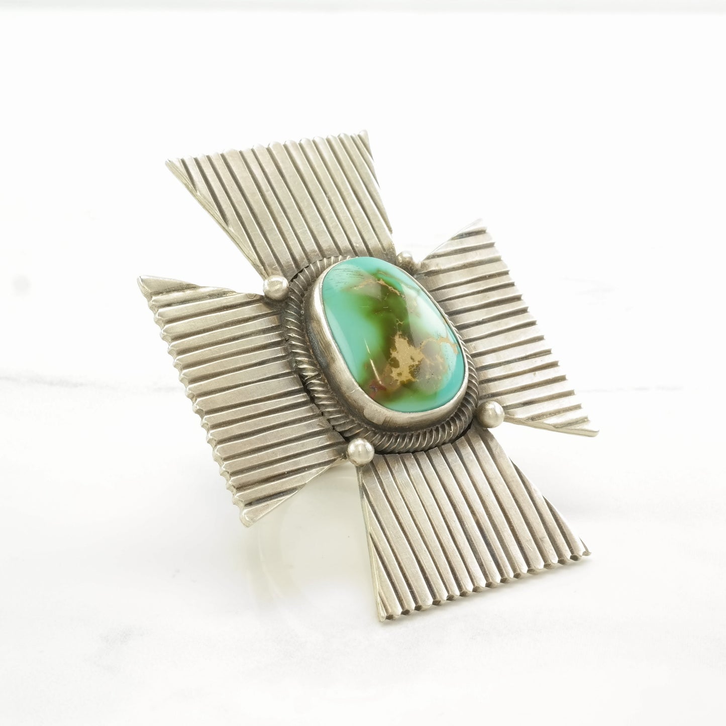 Native American Silver Ring Large Turquoise Cross Sterling Size 7 3/4