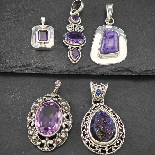 Choice of Vintage Purple Gemstone Pendants Sterling Silver