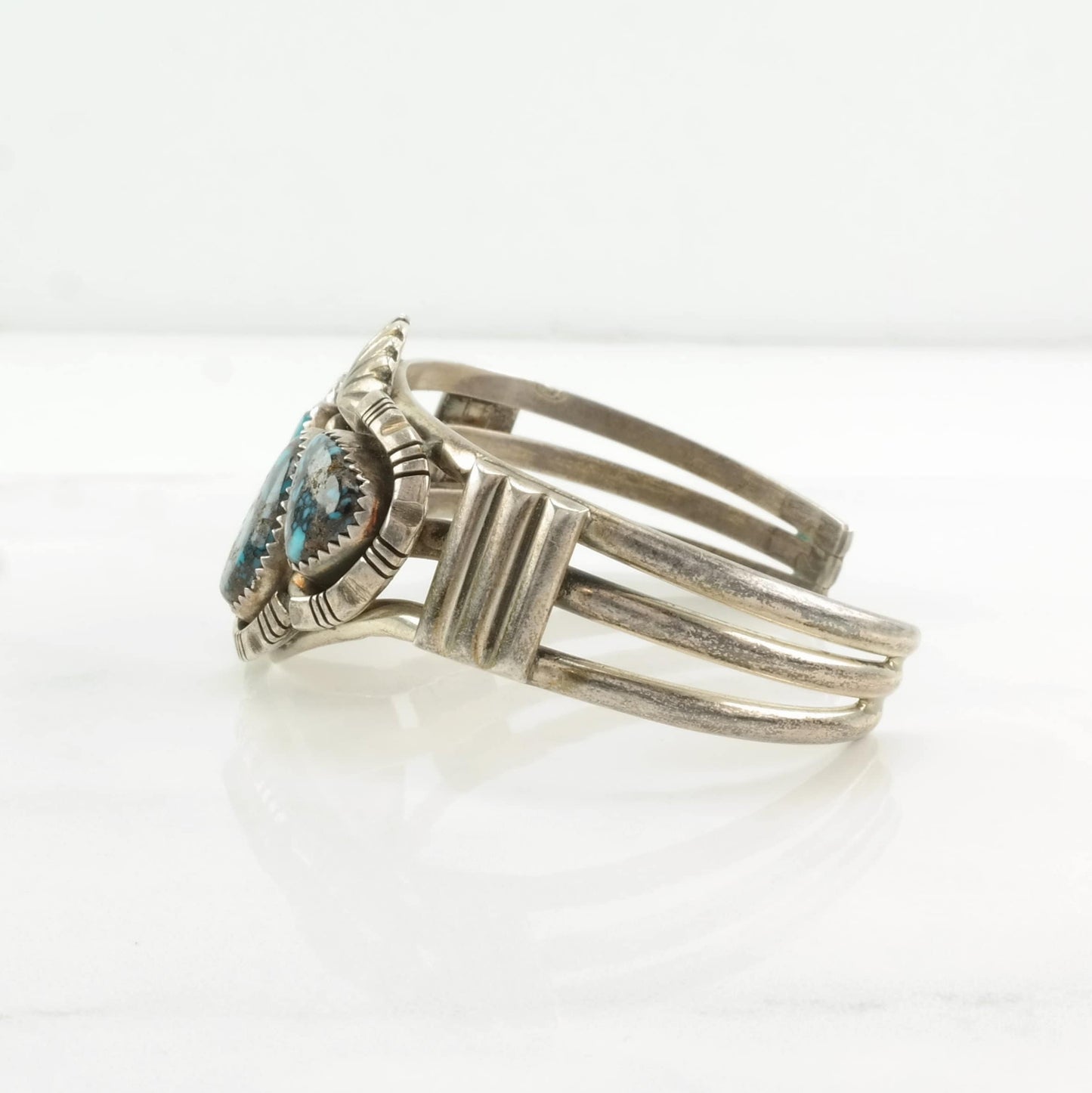 Native American Sterling Silver Cuff Bracelet Blue Lander Blue, Turquoise