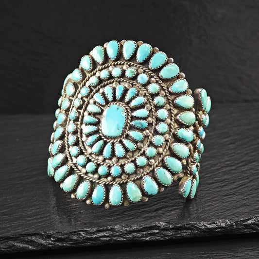 1950's Native American Large Cuff Bracelet Sterling Silver