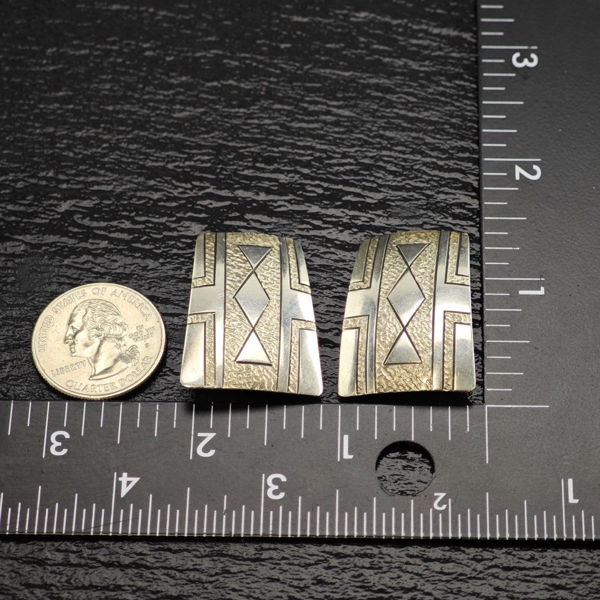Vintage Navajo, Native American Geometric Sterling Silver Clip On Earrings ER3203