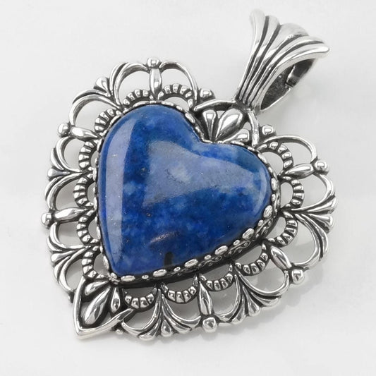 Vintage Carolyn Pollack Lapis Lazuli Heart Sterling Silver Pendant