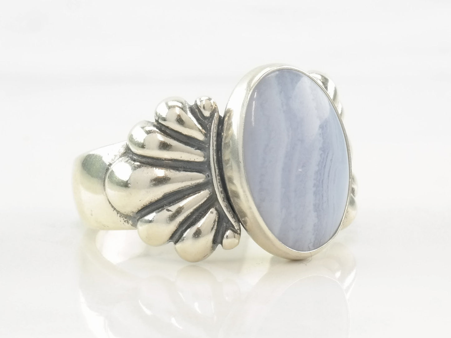 Carolyn Pollack Ring Blue Lace Agate Ring Sterling Silver Size 5 1/4