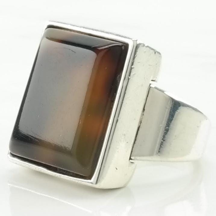 Vintage Sterling Silver Ring Resin Brown Size 5 1/2