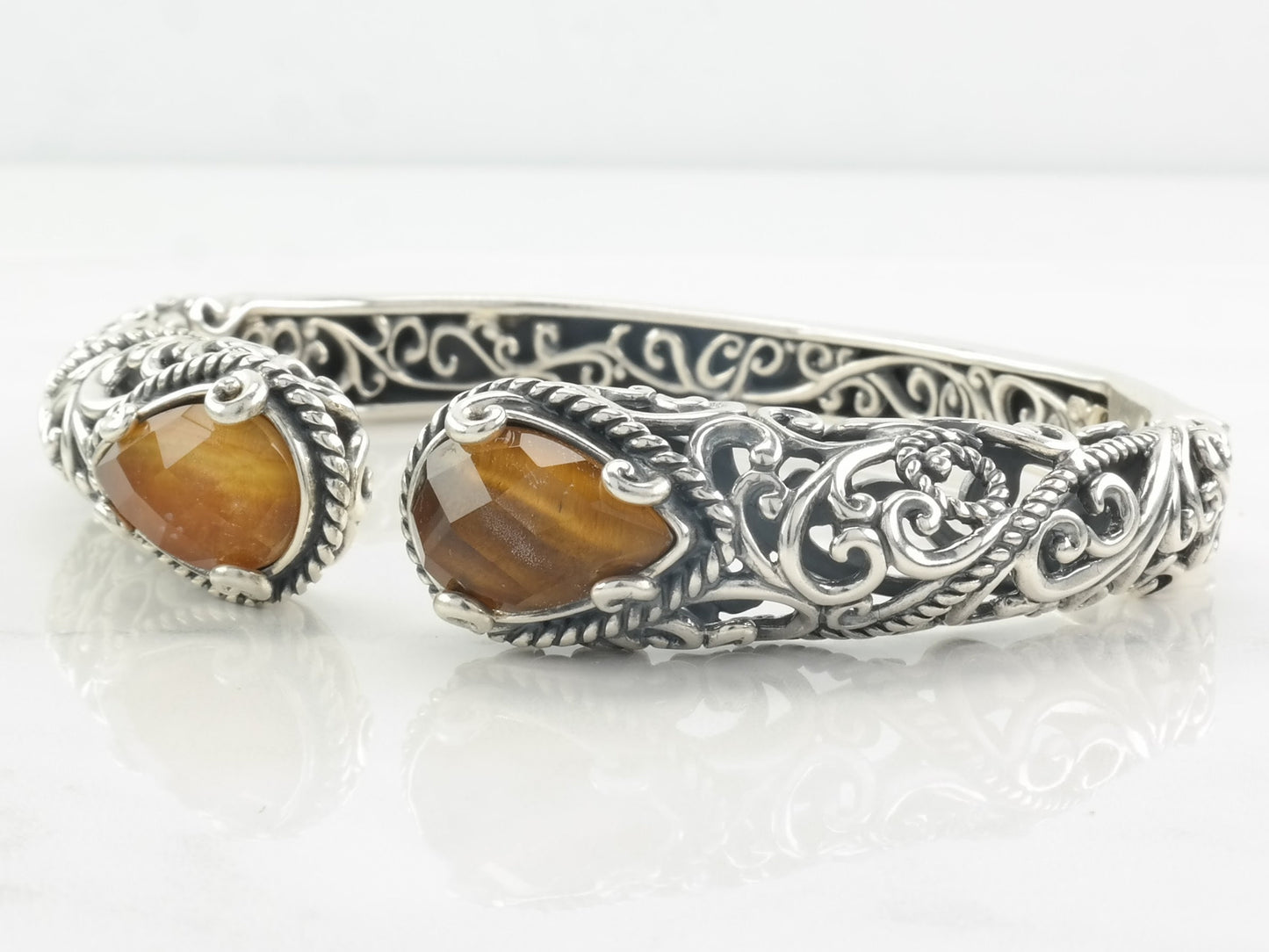 Carolyn Pollack Sterling Silver Bangle Bracelet Yellow Tiger's Eye Doublet