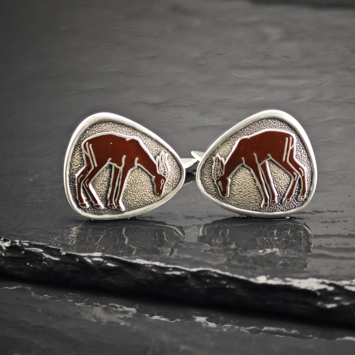Enamel African Impala Hunting Sterling Silver Cufflinks MISC0434