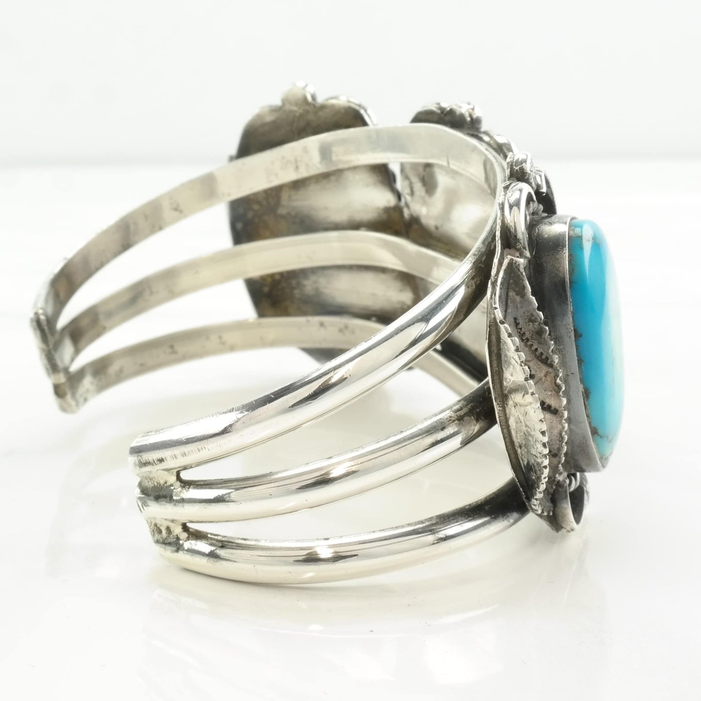 Southwest Sterling Silver Turquoise Leaf Cuff Bracelet