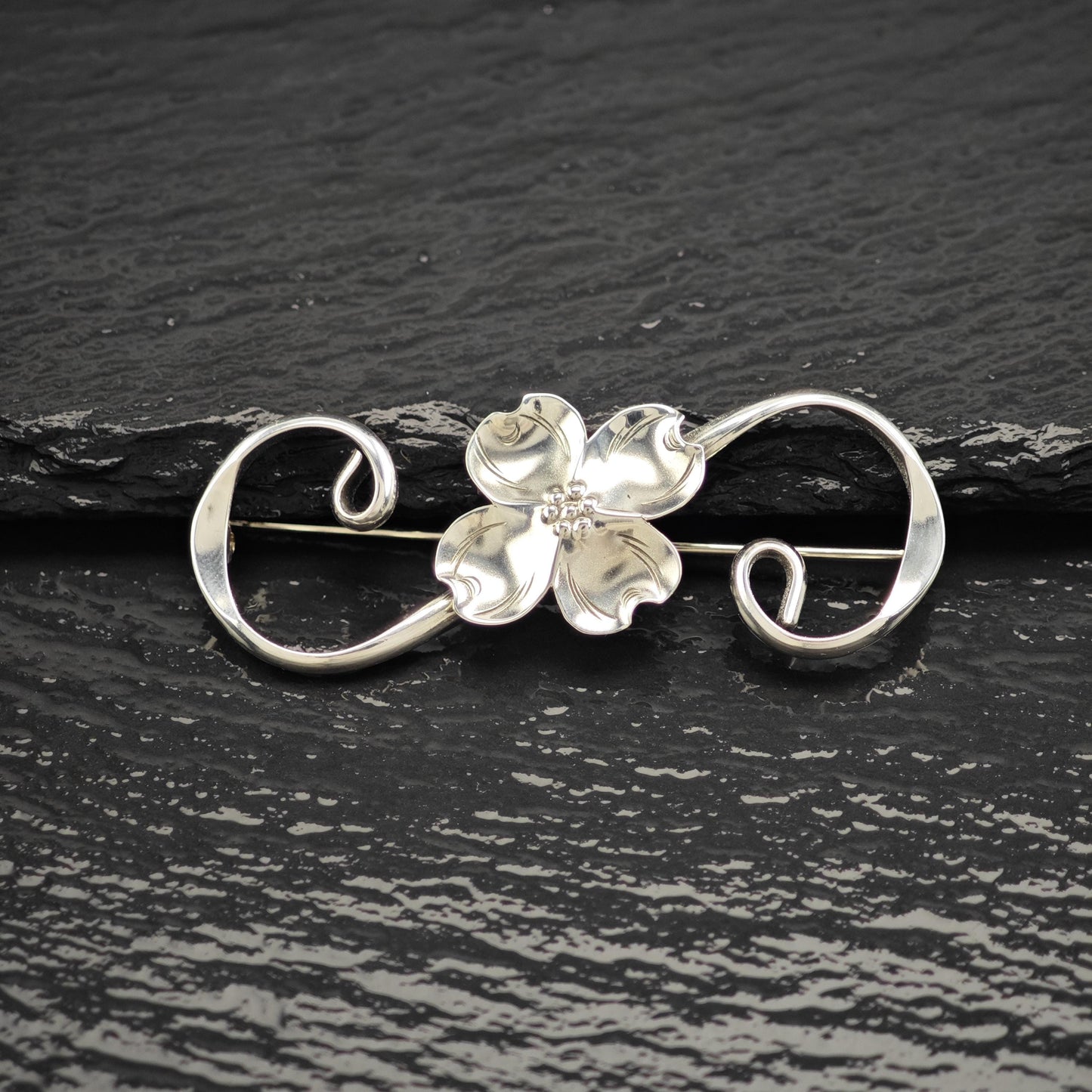 Vintage NYE Sterling Silver Floral Brooch