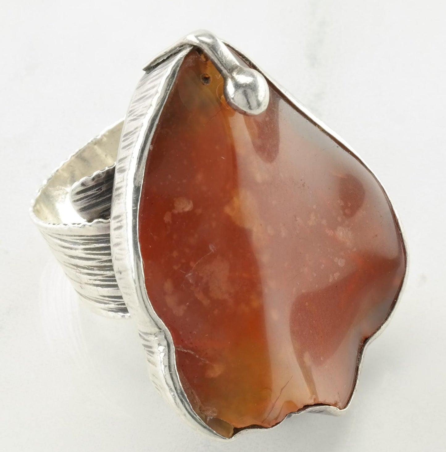 Vintage Modernist Ring Carnelian Sterling Silver Size 7 1/2