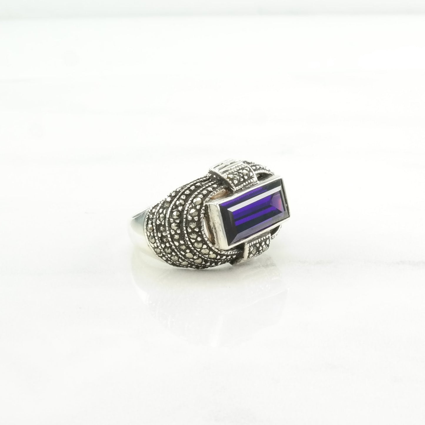 Vintage Sterling Silver Ring Purple Gemstone Art Deco Style Size 7