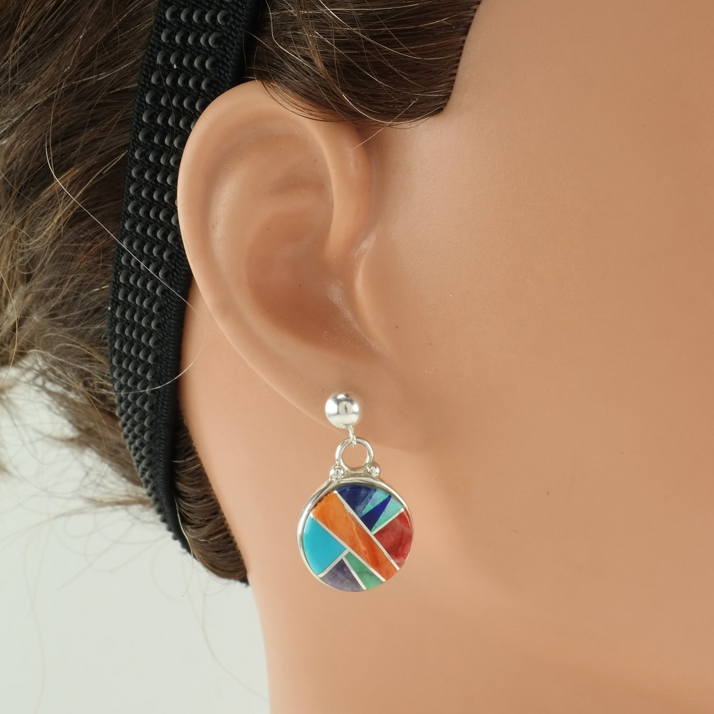 Sterling Silver Multi Color Spiny Oyster, Multi Gem Inlay Earrings Stud, Dangle