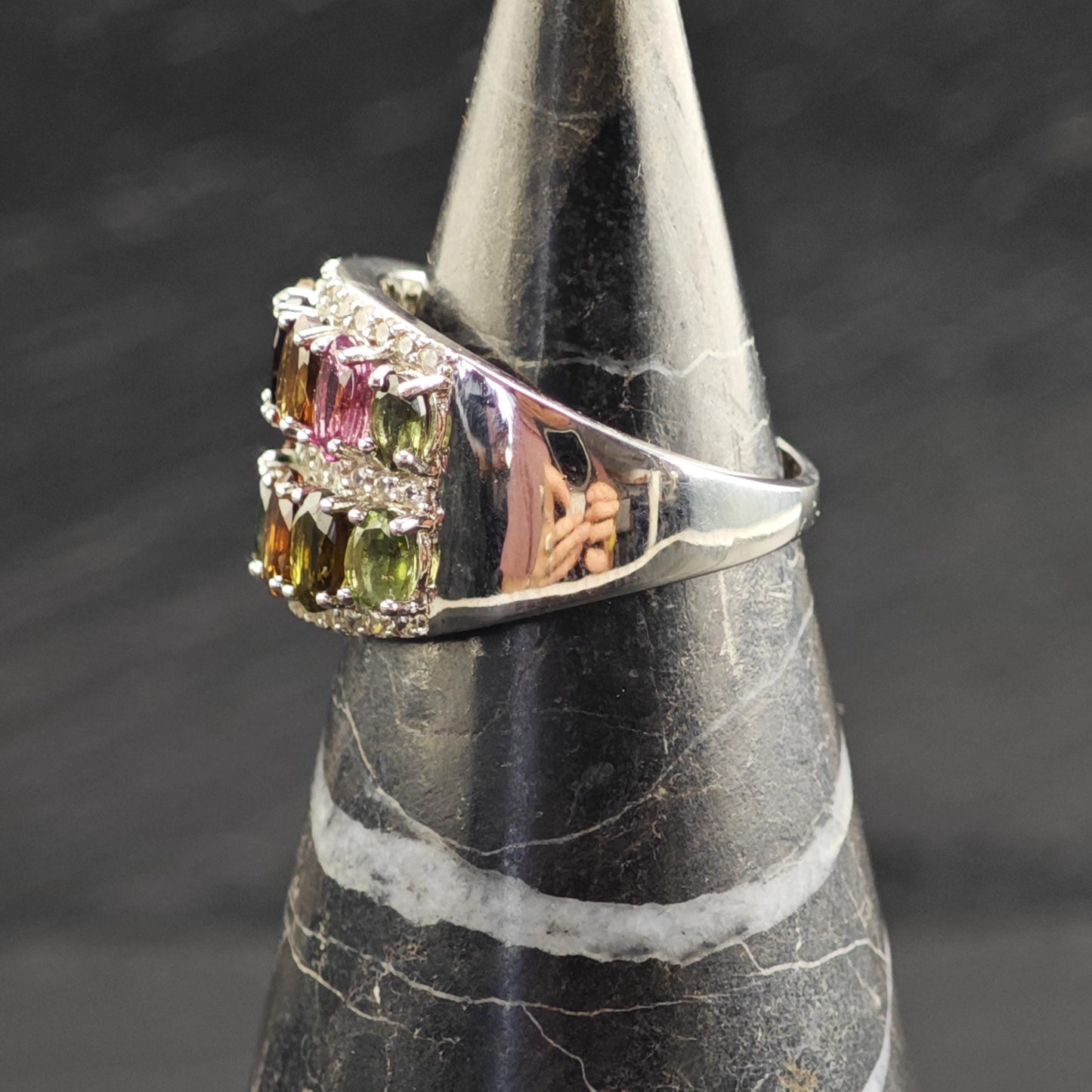 Tourmaline Band Sterling Silver Ring Sz 7 R6725