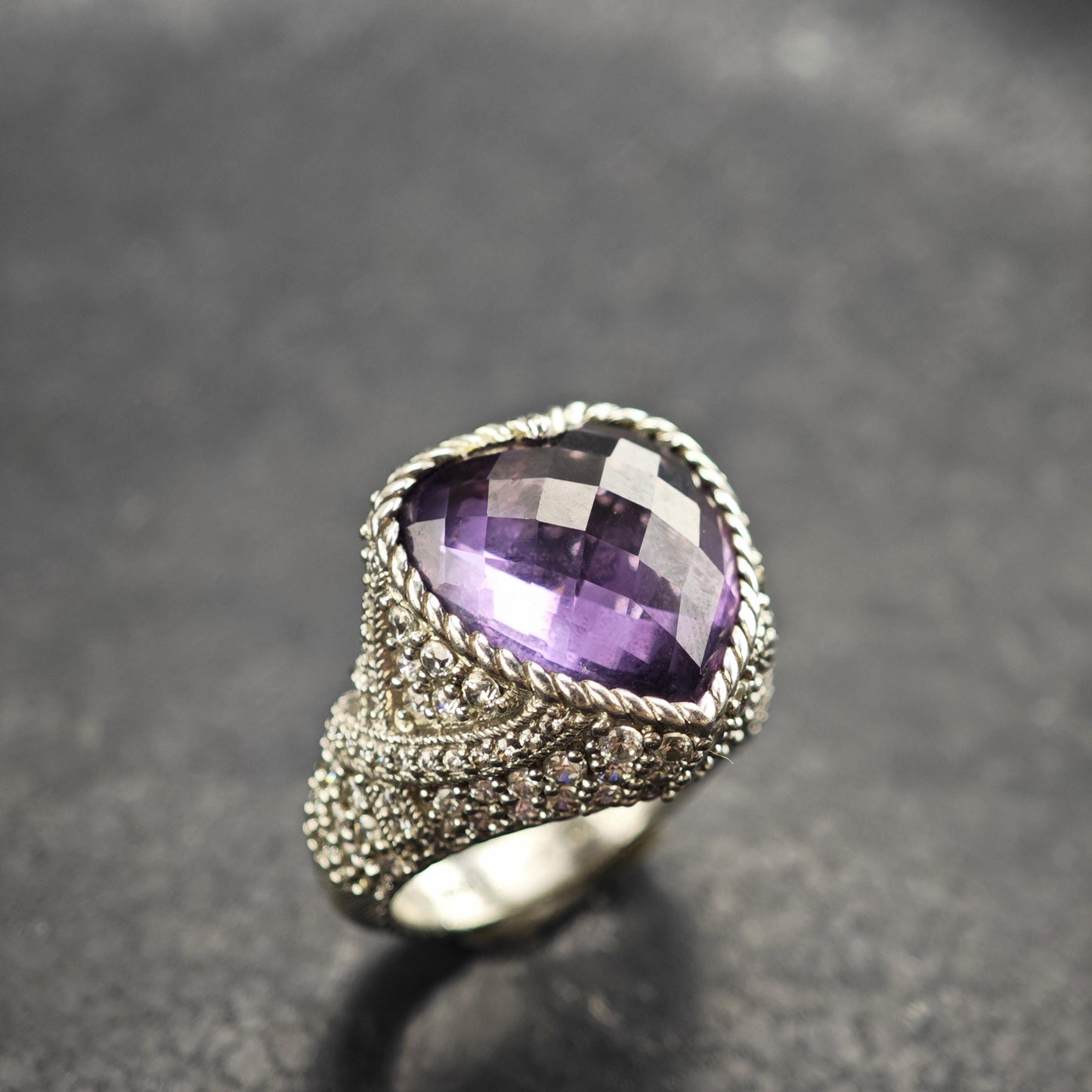 Purple Quartz Heart Doublet Sterling Silver Ring Sz 6 R6607