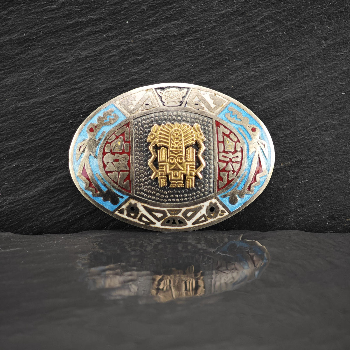 Peruvian Enamel 18k Gold Accent Sterling Silver Brooch/Pendant B2276