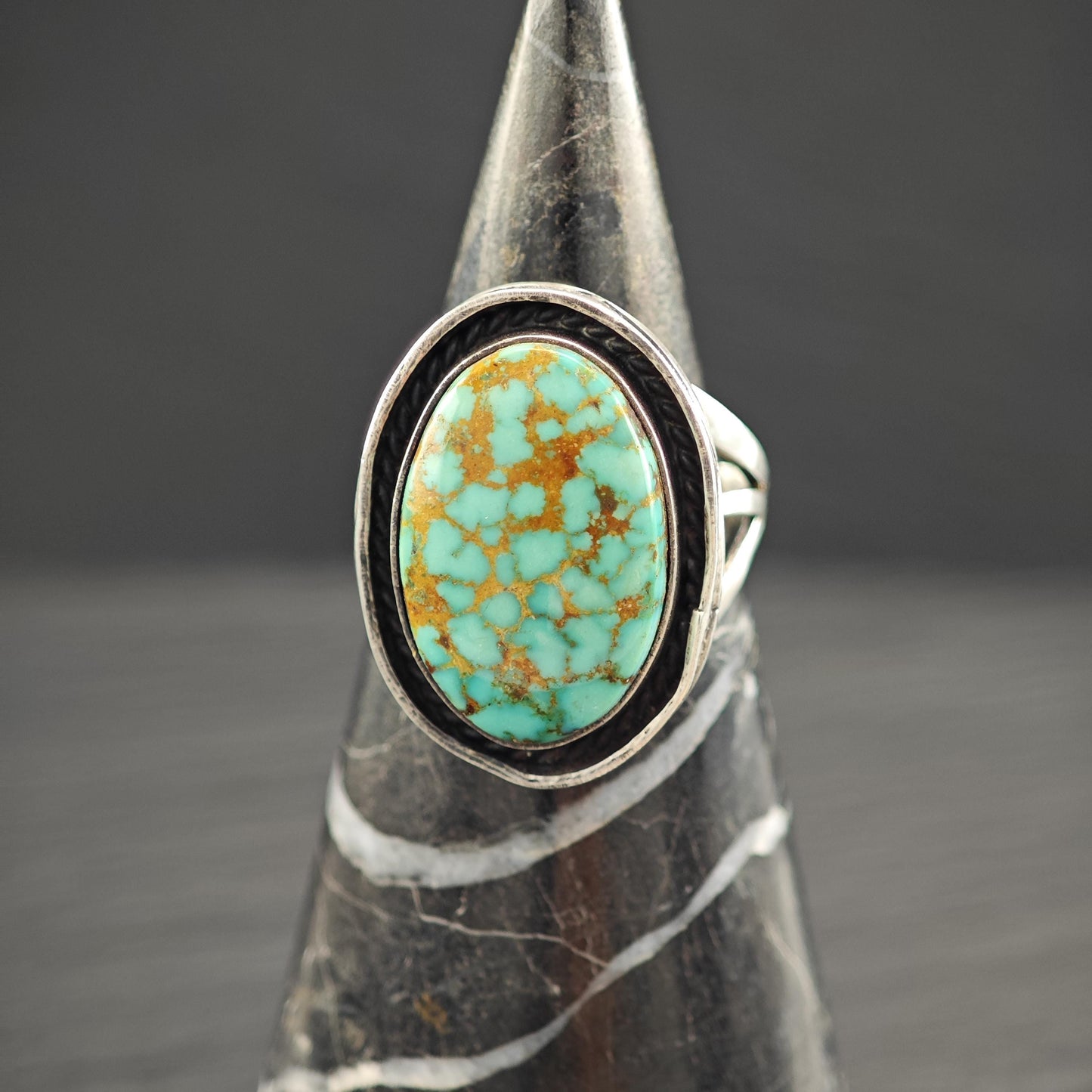 Turquoise #8 Shadowbox Oval Ring Sterling Silver