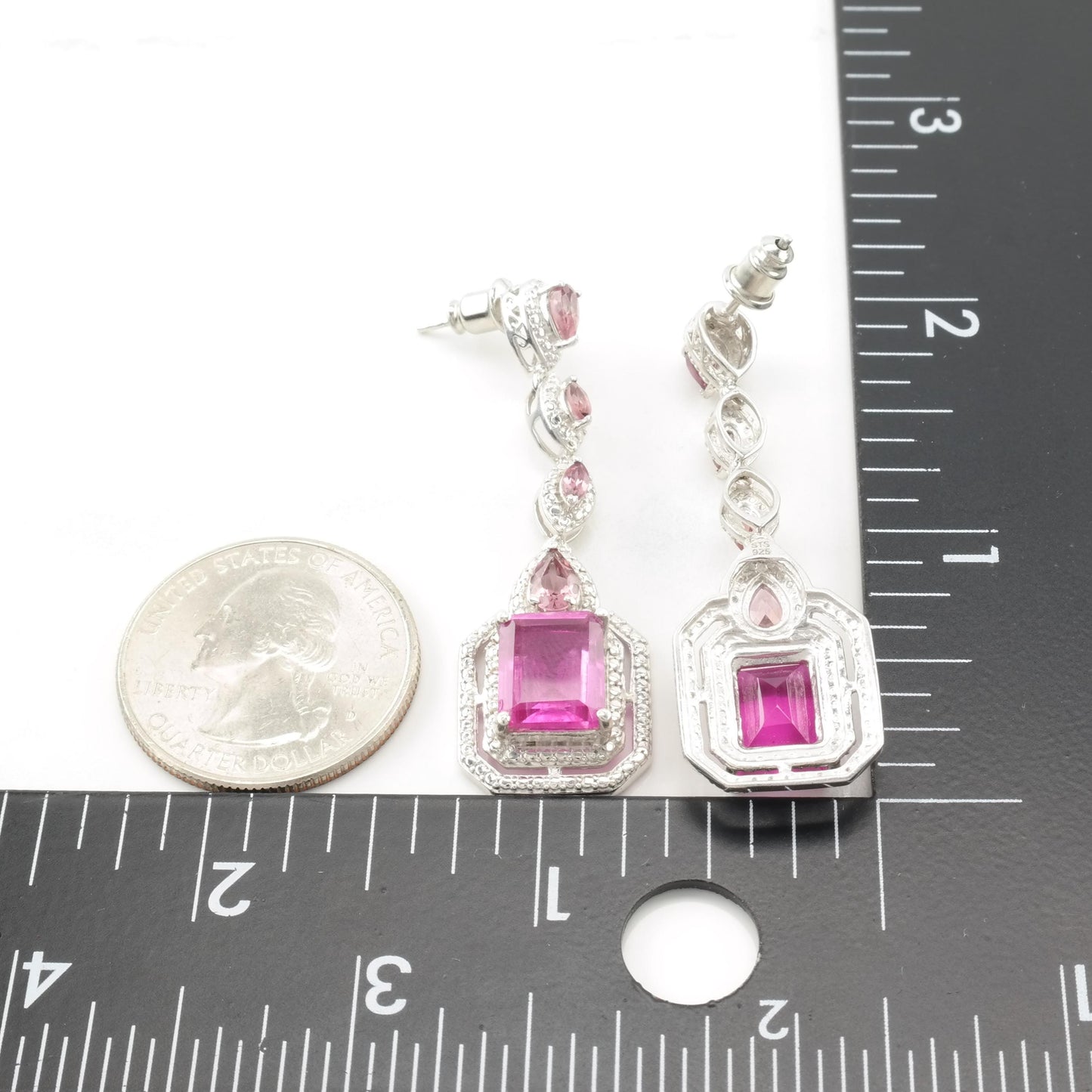 Pink Quartz Doublet Sterling Silver Stud Dangle Earrings