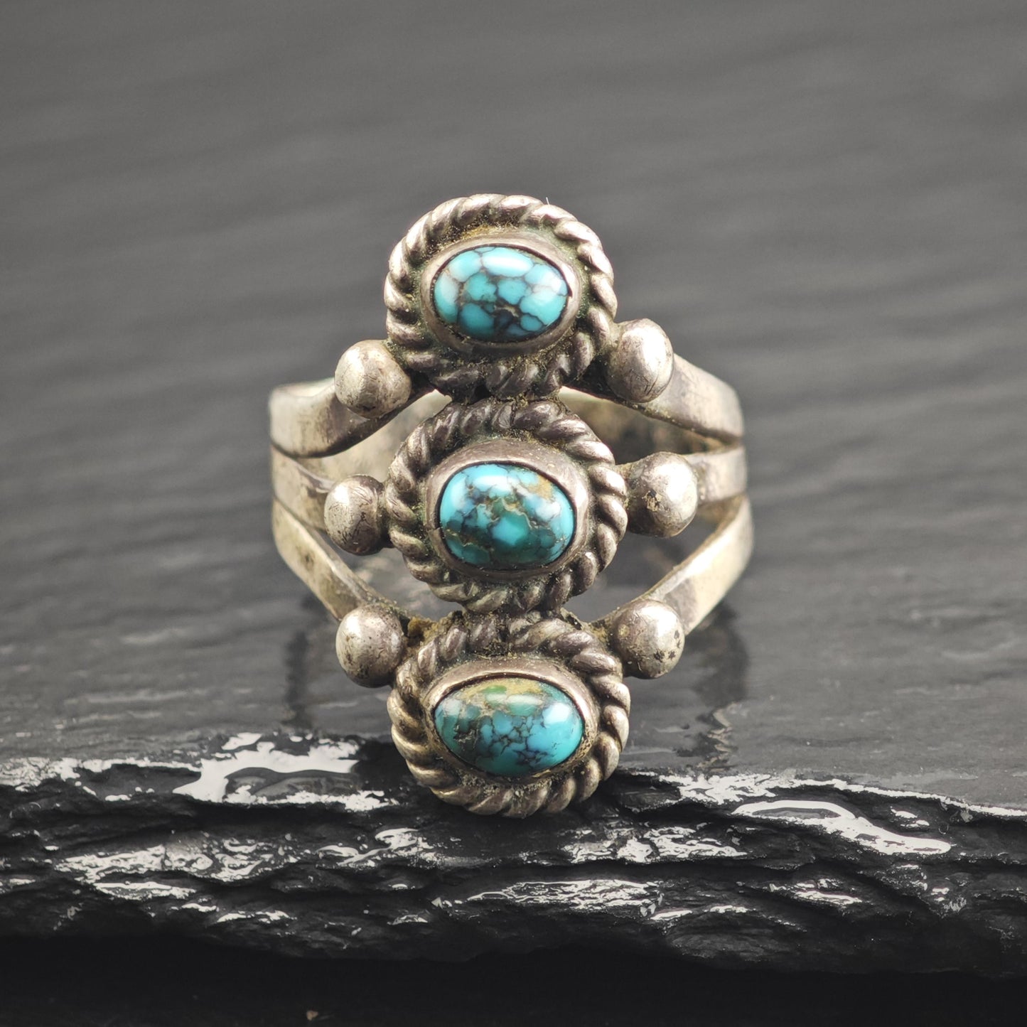 Native American Spiderweb Turquoise Sterling Silver Ring Sz 7 3/4 R6657