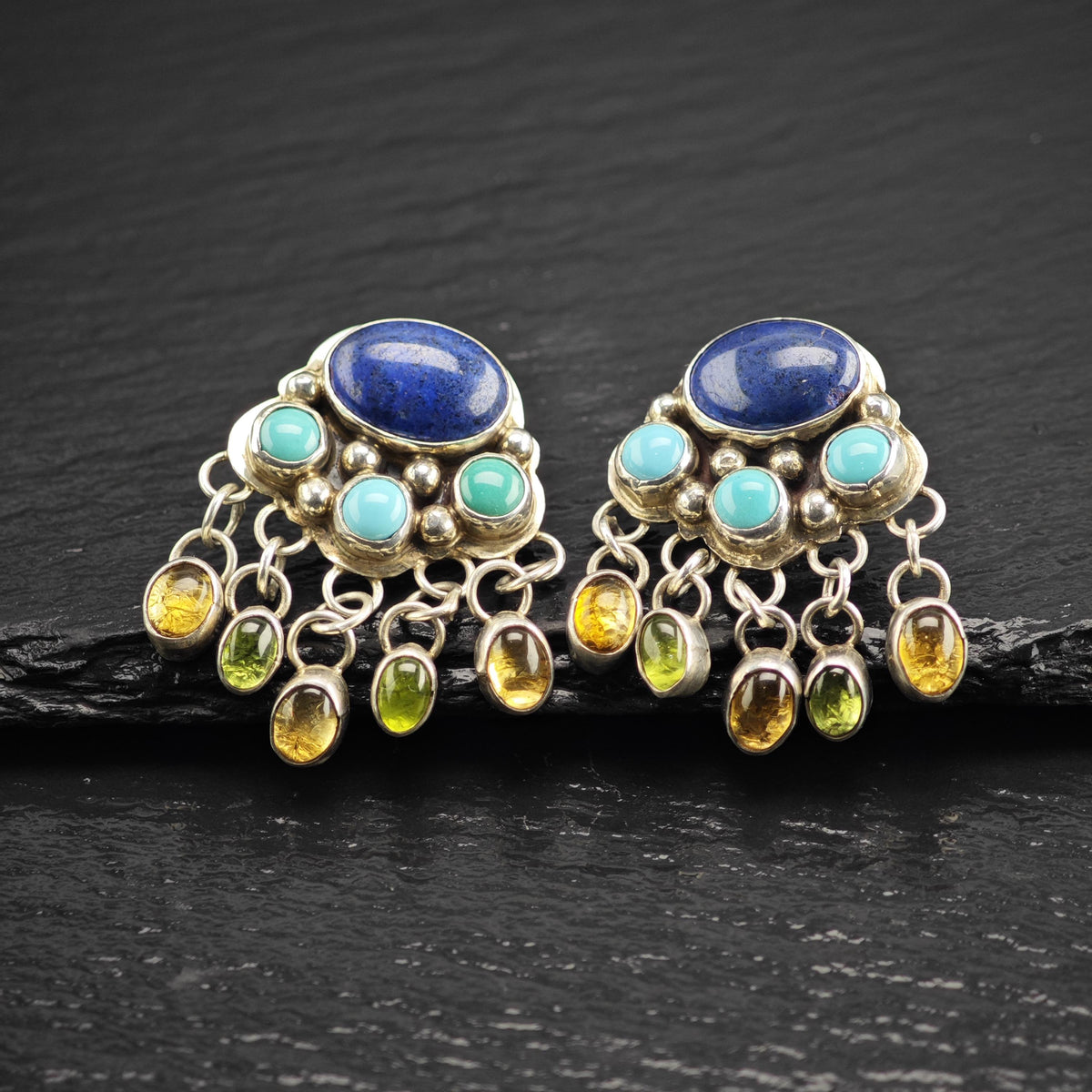 Vintage Navajo Nakai Lapis, Turquoise Stud Sterling Silver Earrings ER3227