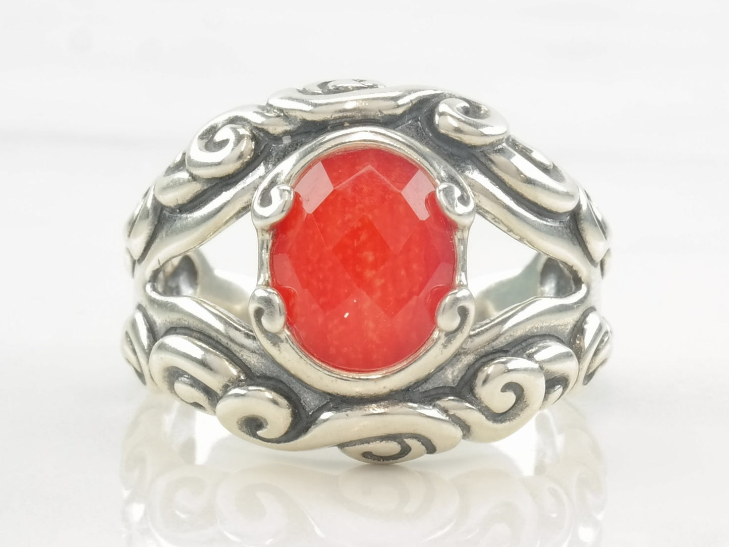 Carolyn Pollack Ring Coral Quartz Doublet Sterling Silver Size 9 1/4